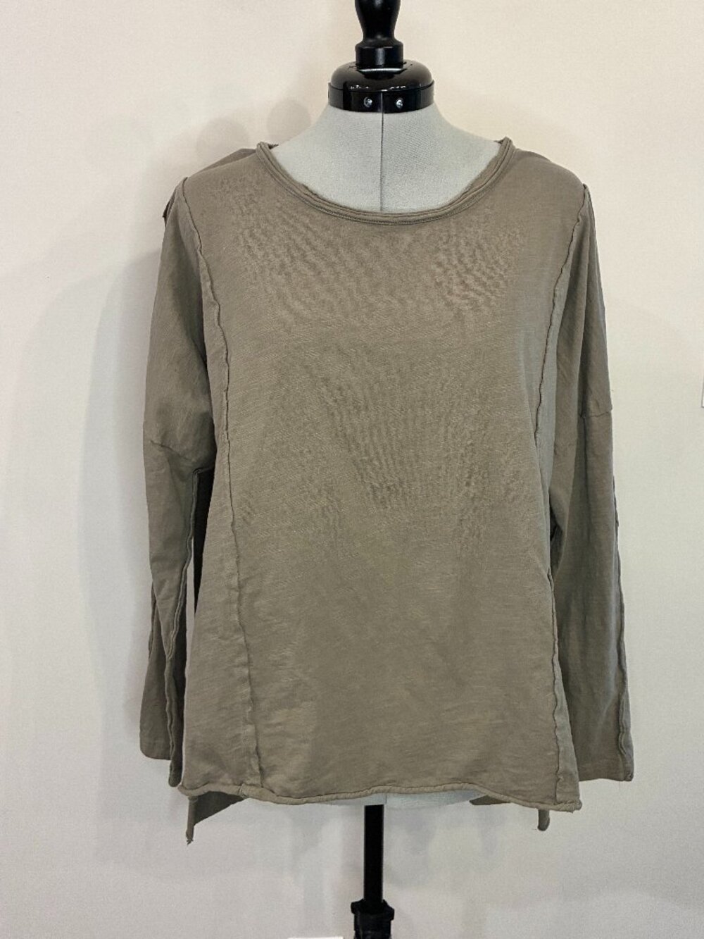 Easel Floral Contrast Long Sleeve Top Taupe Gray Boho Raw Edge Size L